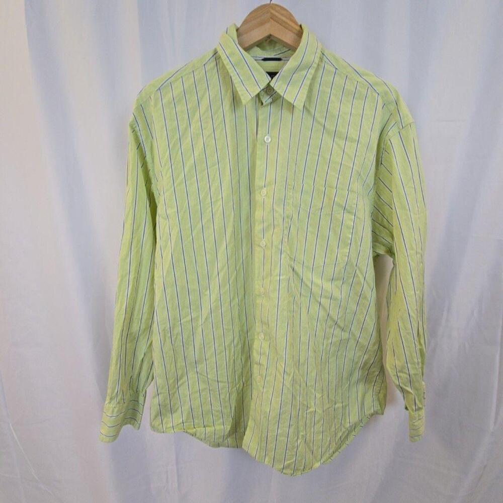 Nautica Shirt Mens Large Green Striped Button Front Long Sleeve Cotton Casual